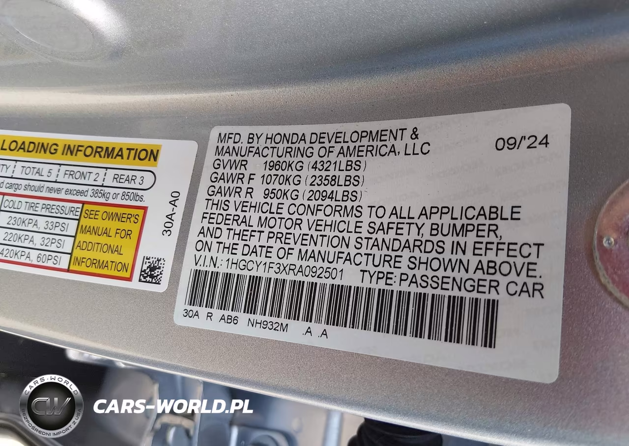 2024 Honda Accord Ex VIN:1HGCY1F3XRA092501 - 9