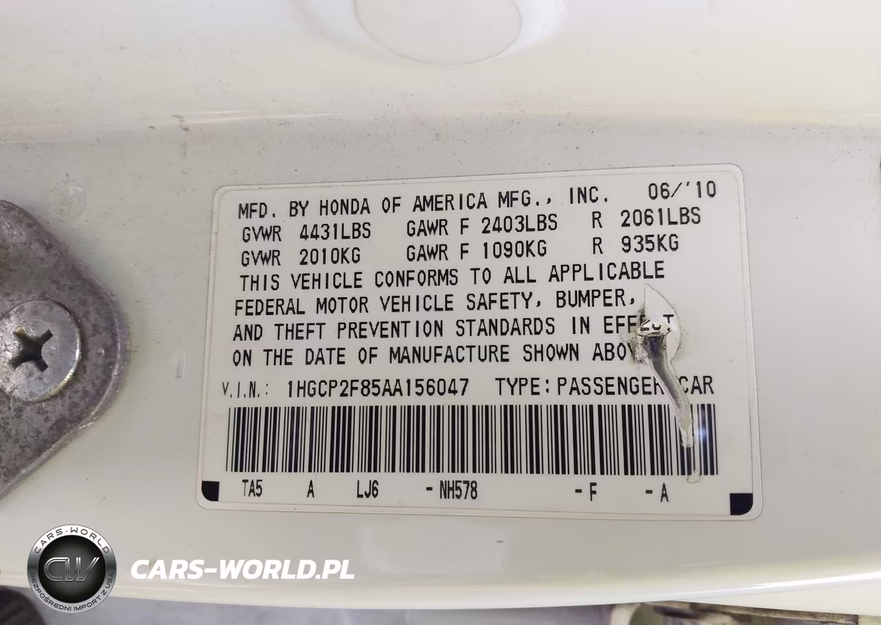 2010 Honda Accord 2.4 Ex-L VIN:1HGCP2F85AA156047 - 9