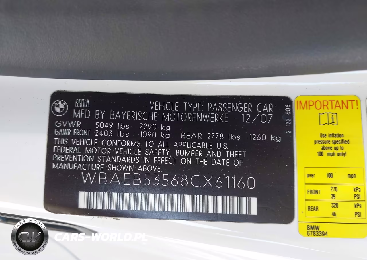 2008 BMW 650I VIN:WBAEB53568CX61160 - 9