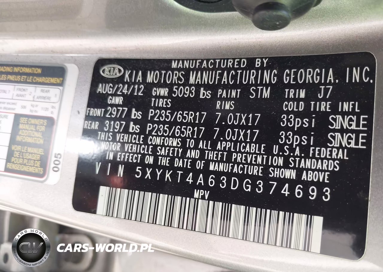 2013 Kia Sorento Lx VIN:5XYKT4A63DG374693 - 9