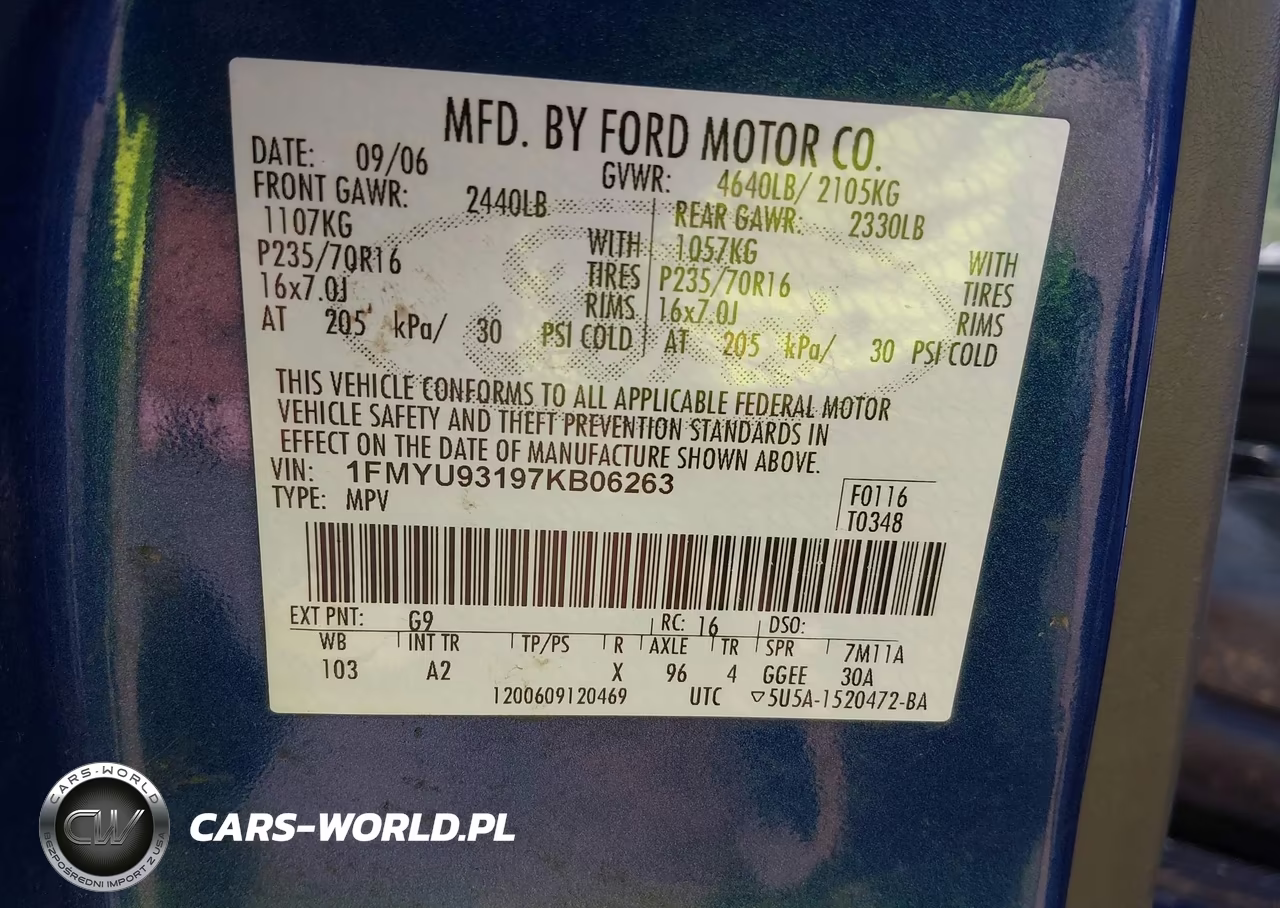2007 Ford Escape Xlt-Xlt Sport VIN:1FMYU93197KB06263 - 9