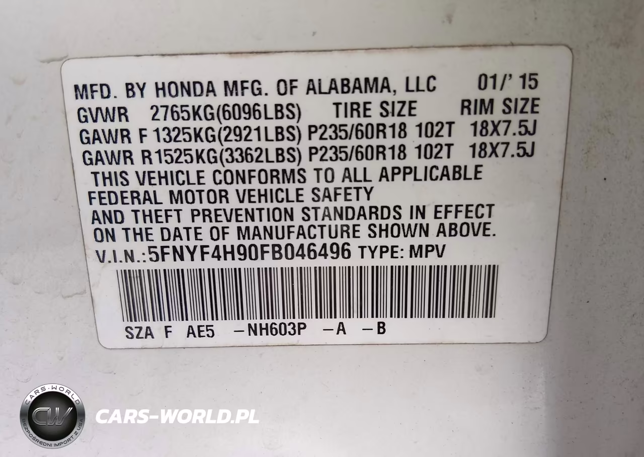 2015 Honda Pilot Touring VIN:5FNYF4H90FB046496 - 9