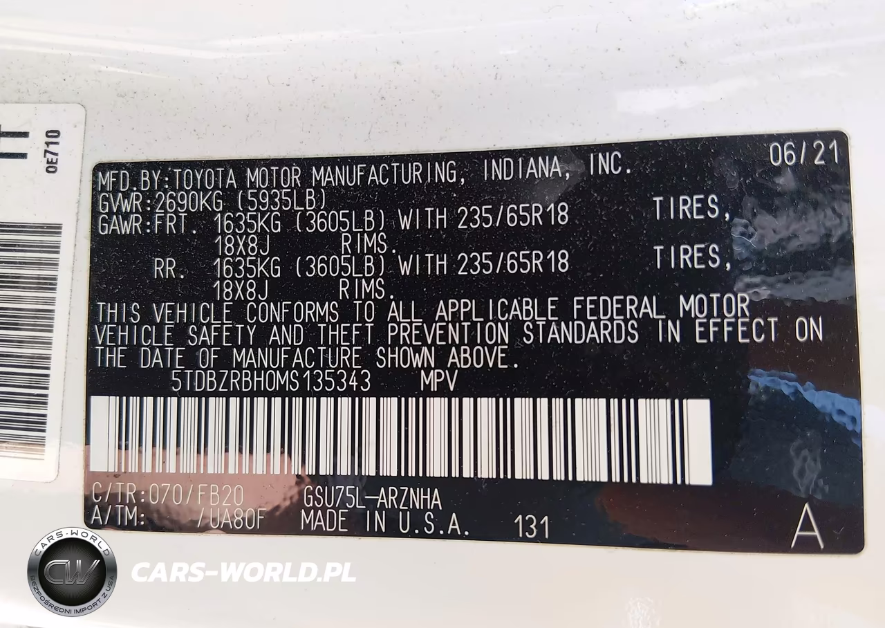 2021 Toyota Highlander Le VIN:5TDBZRBH0MS135343 - 9