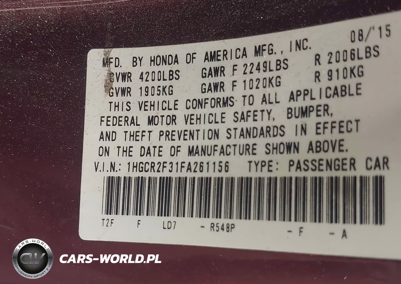 2015 Honda Accord Lx VIN:1HGCR2F31FA261156 - 9