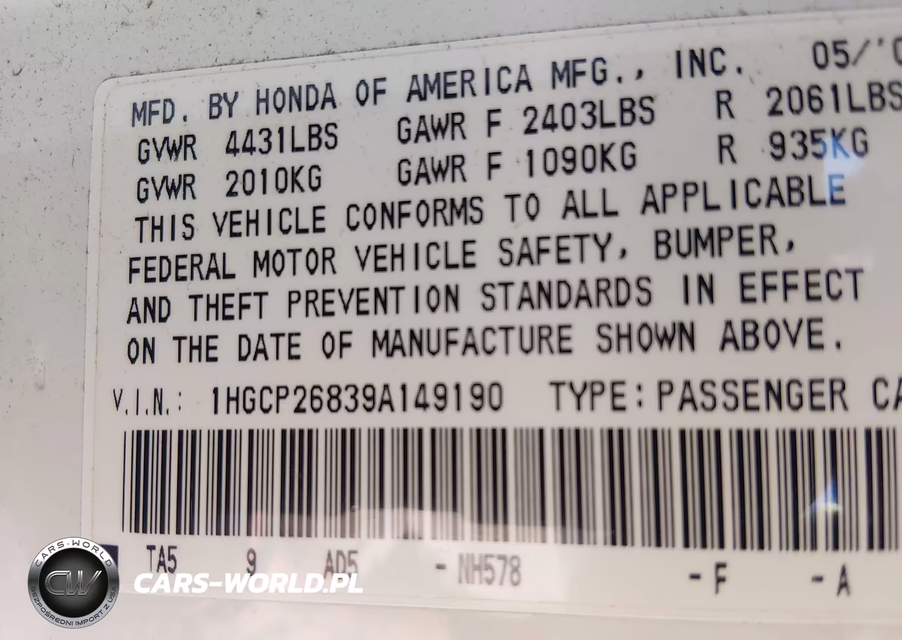 2009 Honda Accord 2.4 Ex-L VIN:1HGCP26839A149190 - 9