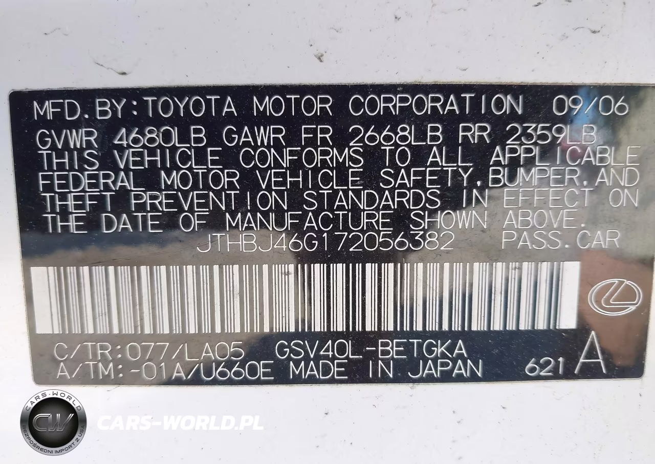 2007 Lexus Es 350 VIN:JTHBJ46G172056382 - 9