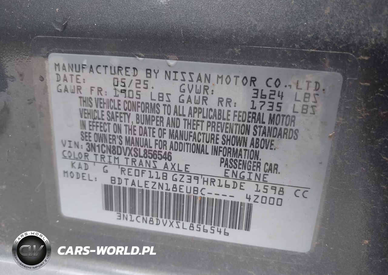 2025 Nissan Versa 1.6 S VIN:3N1CN8DVXSL856546 - 9