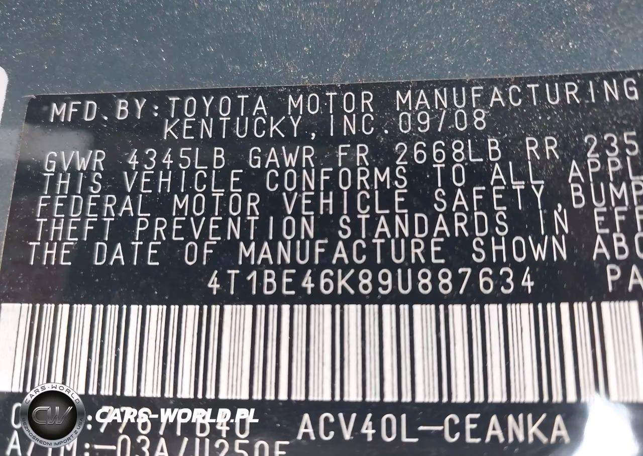 2009 Toyota Camry Le VIN:4T1BE46K89U887634 - 9