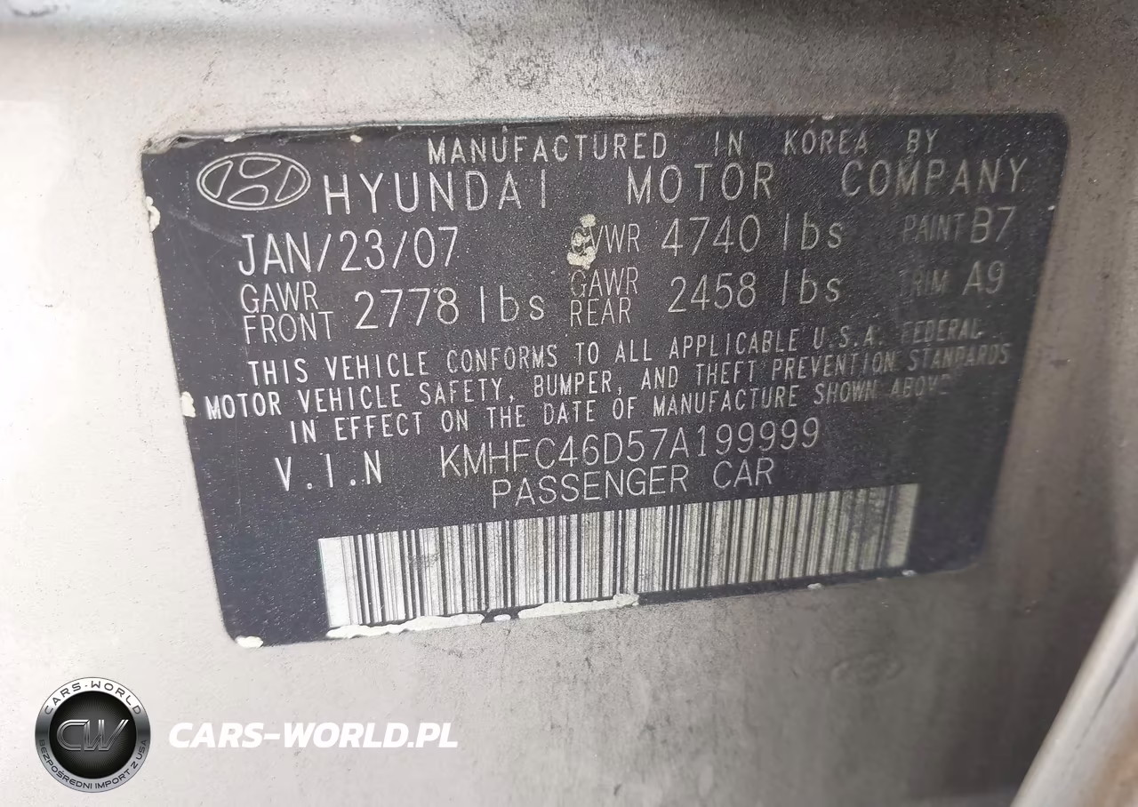 2007 Hyundai Azera Gls VIN:KMHFC46D57A199999 - 9