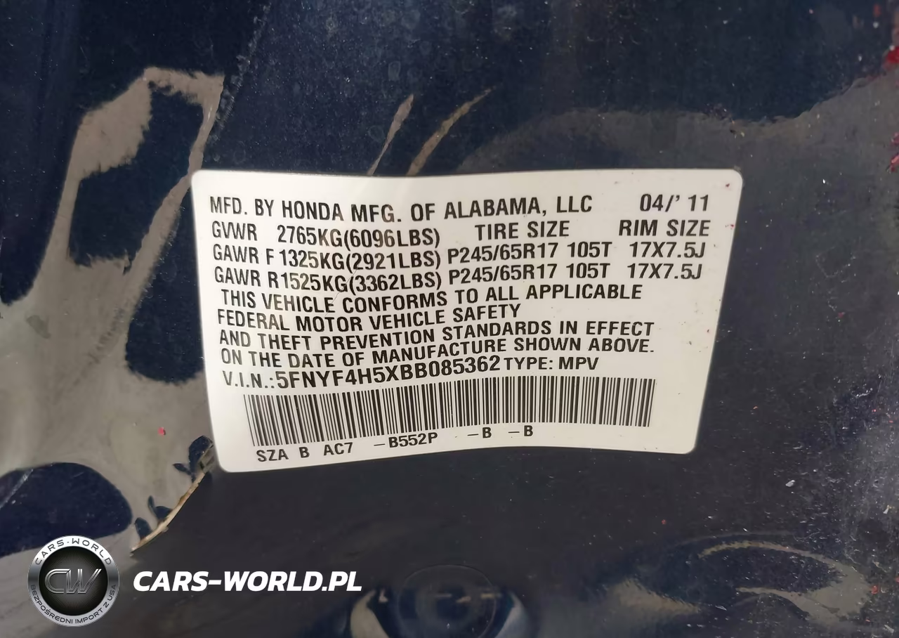 2011 Honda Pilot Ex-L VIN:5FNYF4H5XBB085362 - 9