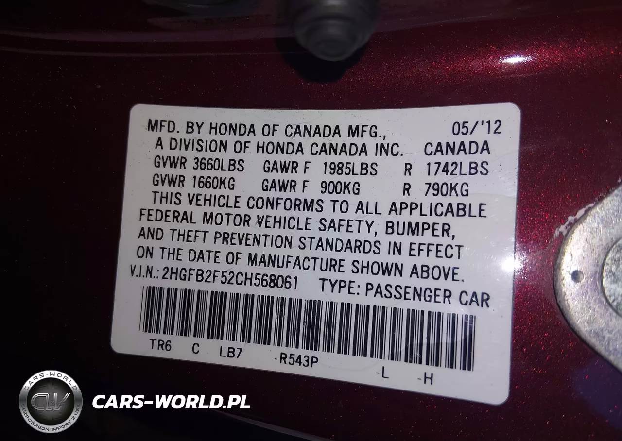 2012 Honda Civic Lx VIN:2HGFB2F52CH568061 - 9