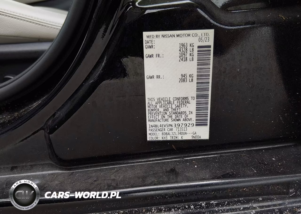2023 Nissan Altima Sl Fwd VIN:1N4BL4EV5PN397929 - 9