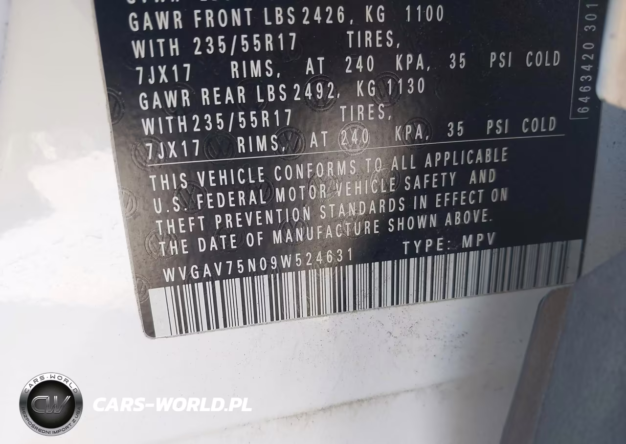 2009 Volkswagen Tiguan Se VIN:WVGAV75N09W524631 - 9