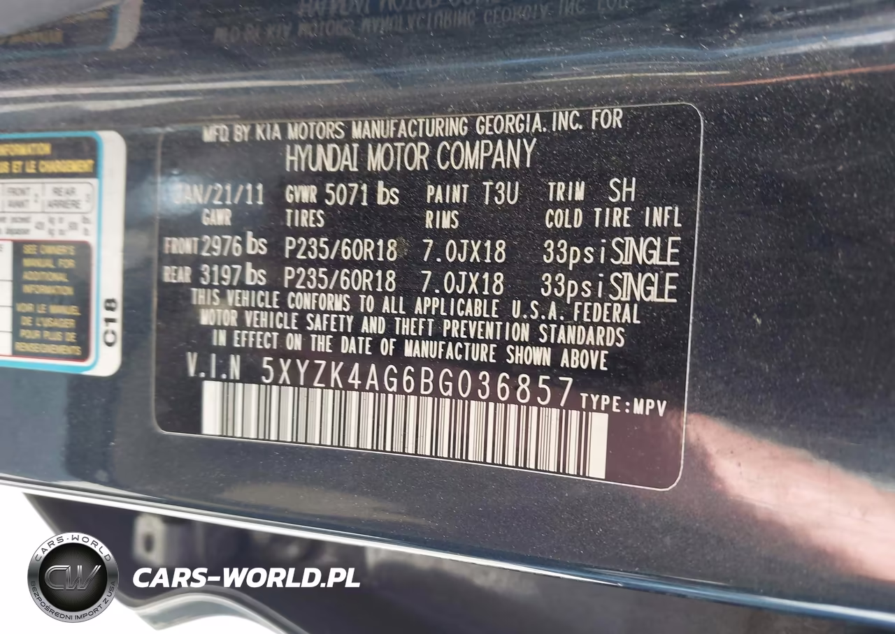 2011 Hyundai Santa Fe Limited V6 VIN:5XYZK4AG6BG036857 - 9