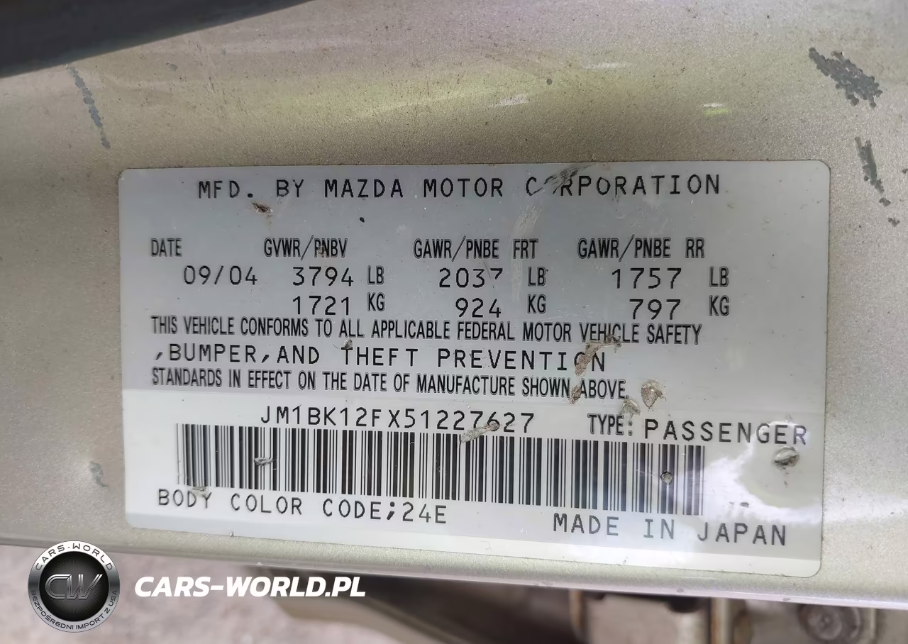 2005 Mazda Mazda3 I VIN:JM1BK12FX51227627 - 9