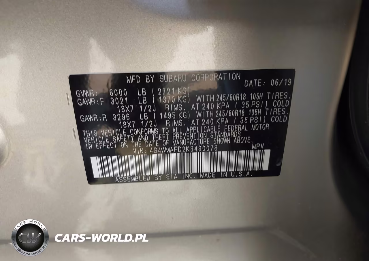 2019 Subaru Ascent Premium VIN:4S4WMAFD2K3490078 - 9
