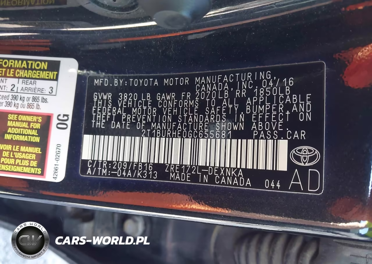 2016 Toyota Corolla Le VIN:2T1BURHE0GC655681 - 9