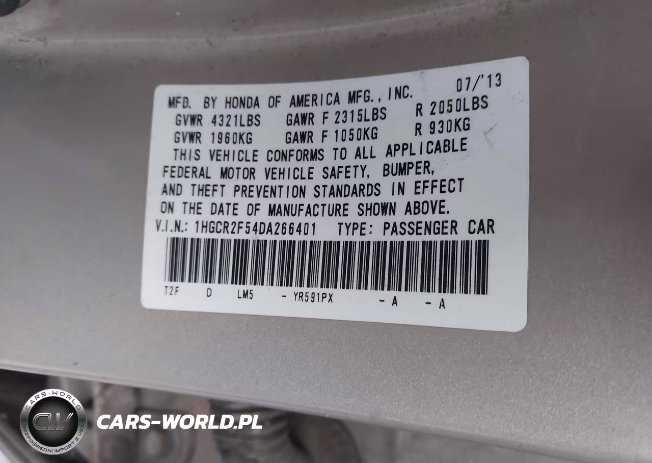 2013 Honda Accord Sport VIN:1HGCR2F54DA266401 - 9