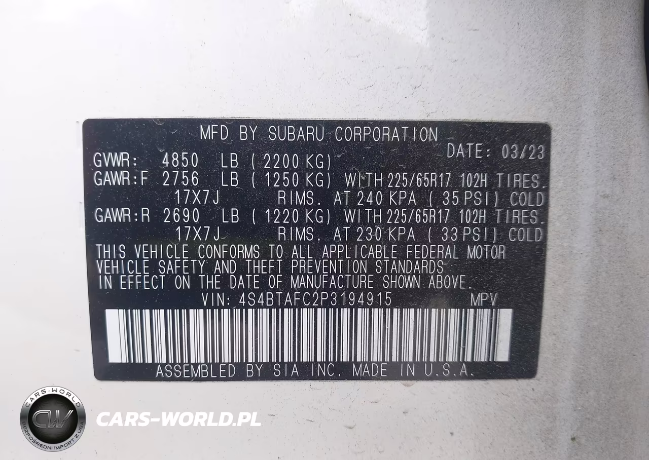 2023 Subaru Outback Premium VIN:4S4BTAFC2P3194915 - 9