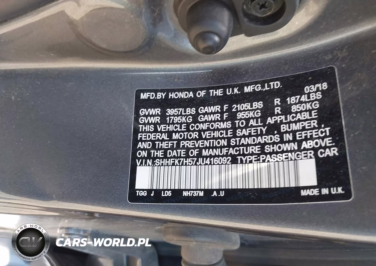 2018 Honda Civic Ex VIN:SHHFK7H57JU416092 - 9