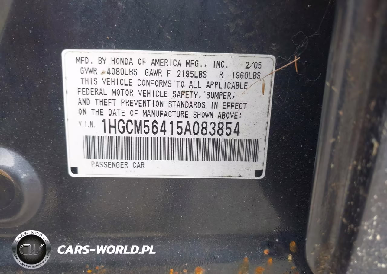 2005 Honda Accord 2.4 Lx VIN:1HGCM56415A083854 - 9