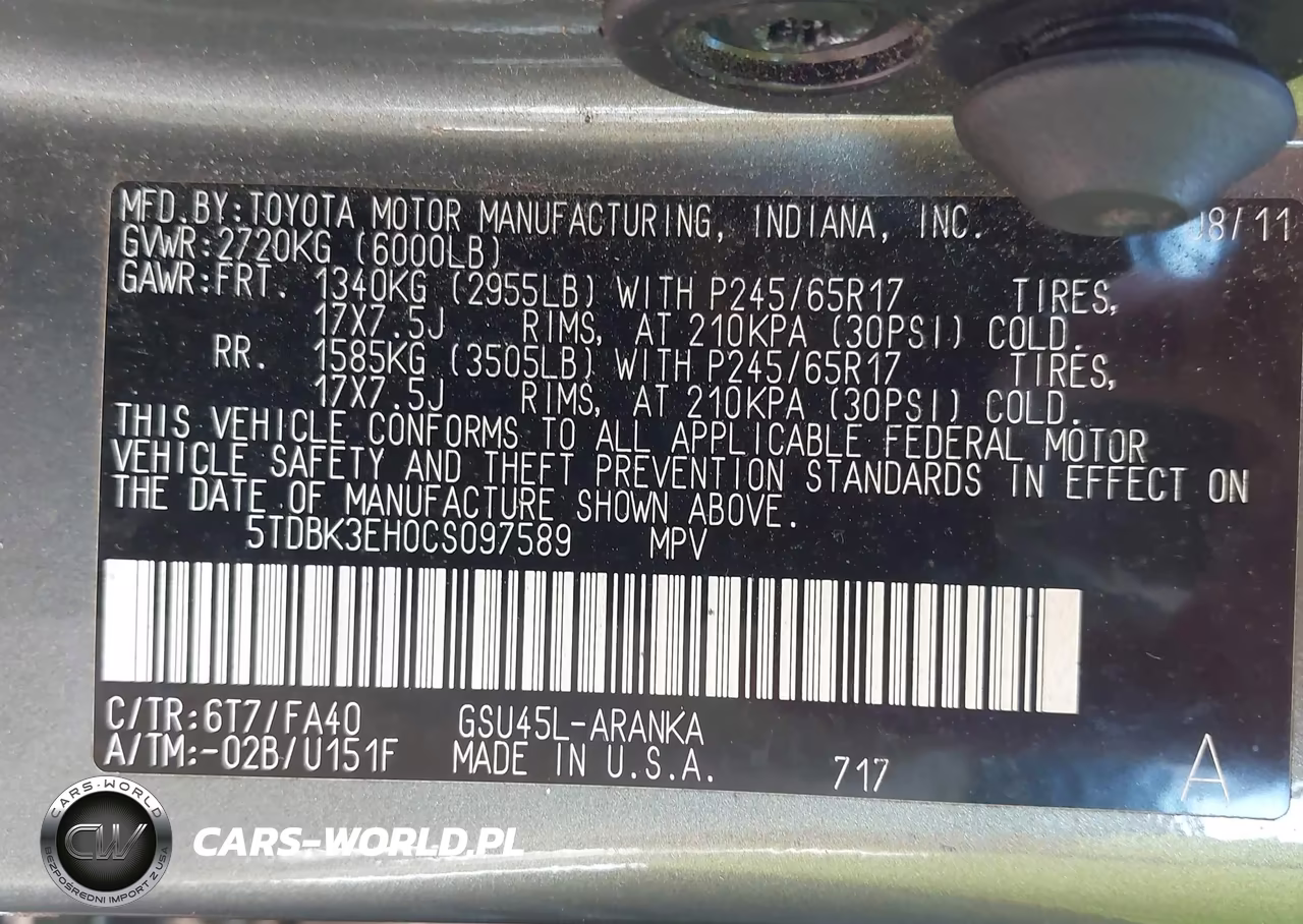 2012 Toyota Highlander Base V6 VIN:5TDBK3EH0CS097589 - 9