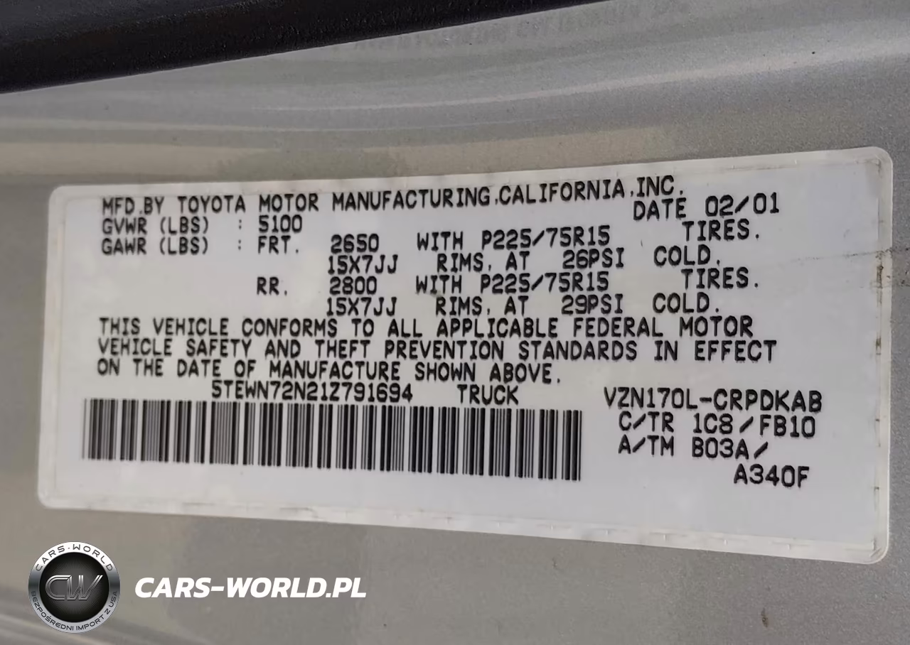 2001 Toyota Tacoma Base V6 VIN:5TEWN72N21Z791694 - 9