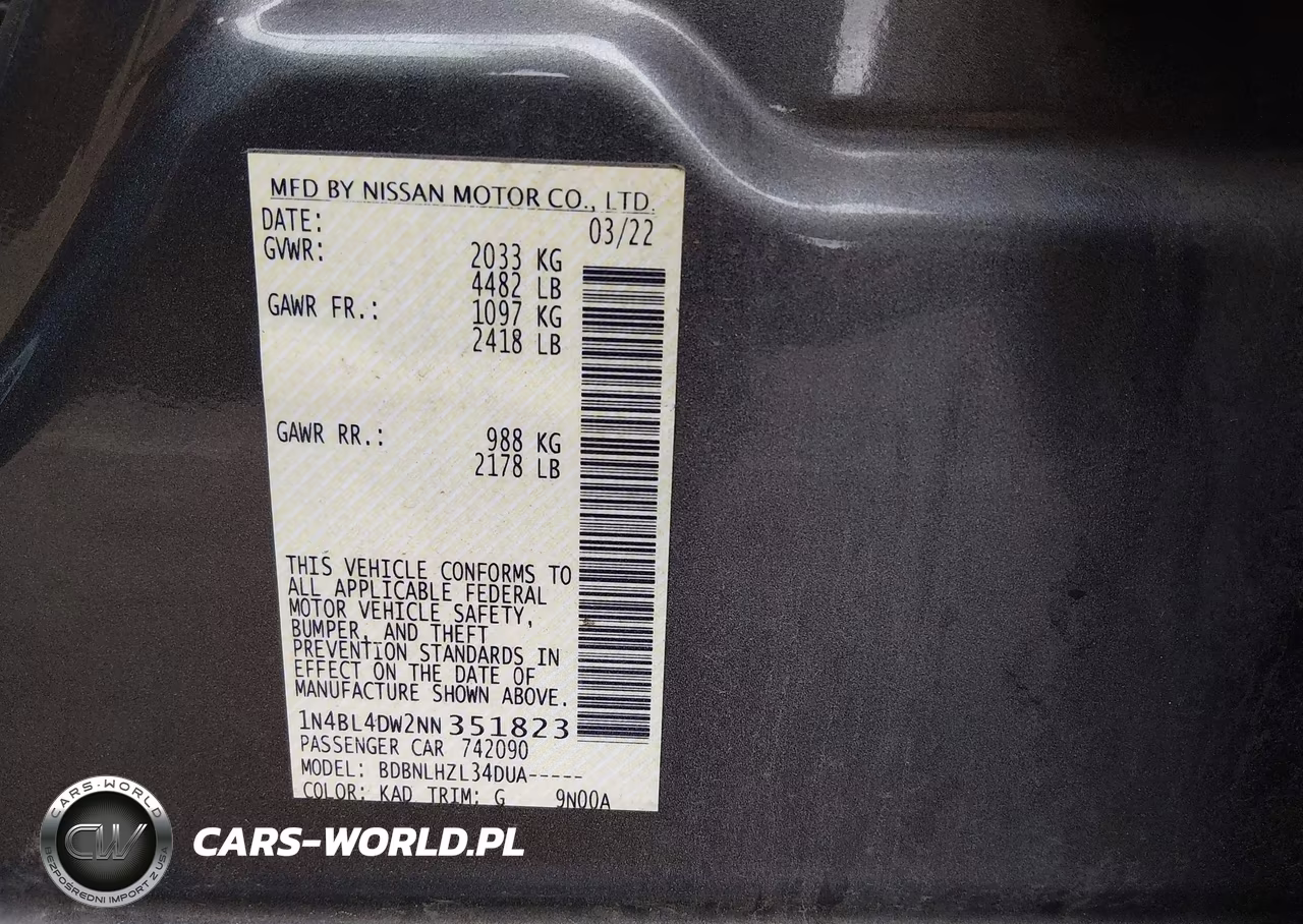2022 Nissan Altima Sv Intelligent Awd VIN:1N4BL4DW2NN351823 - 9