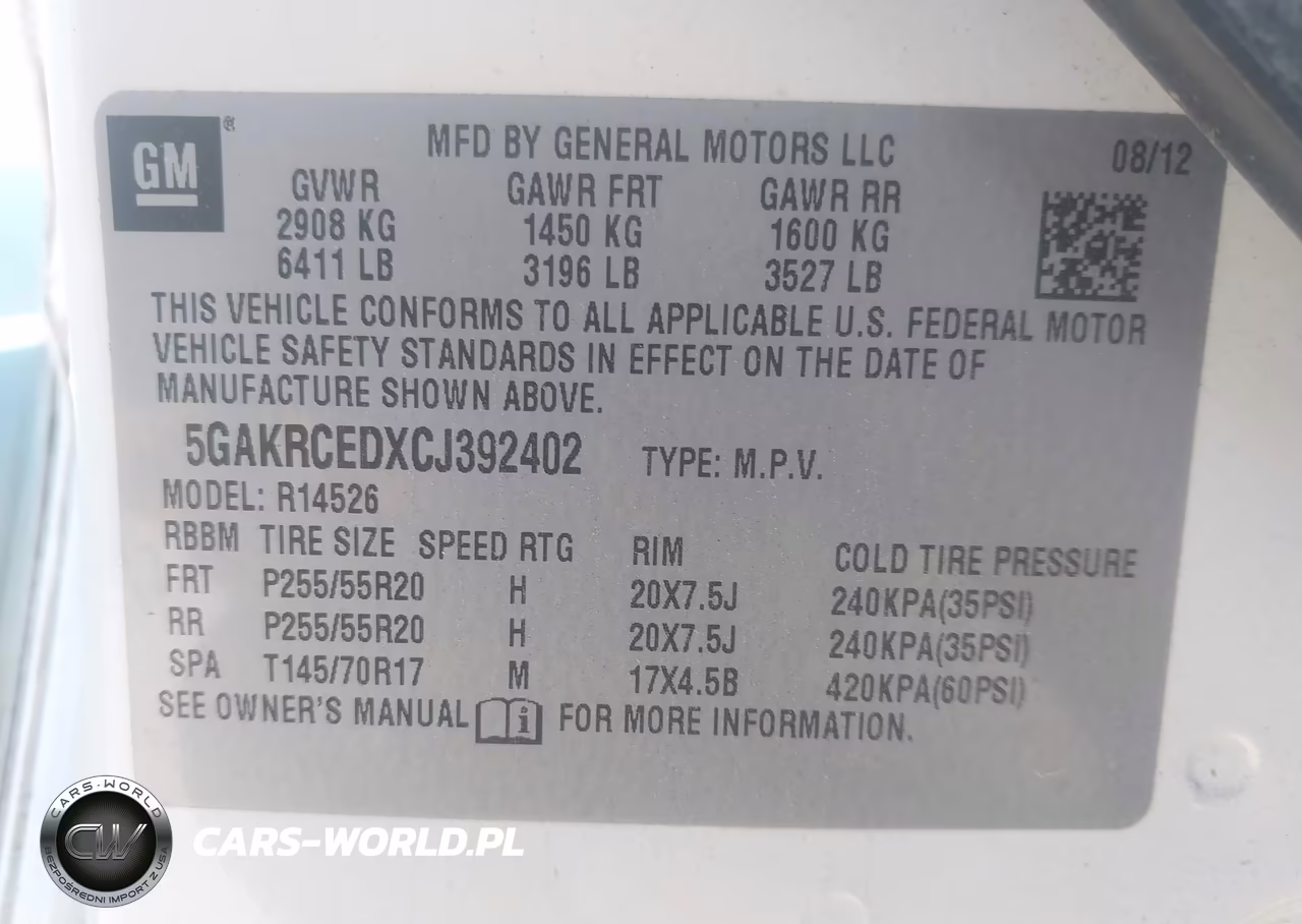 2012 Buick Enclave Leather VIN:5GAKRCEDXCJ392402 - 9