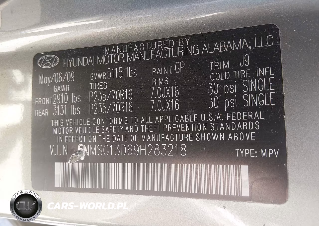 2009 Hyundai Santa Fe Gls VIN:5NMSG13D69H283218 - 9