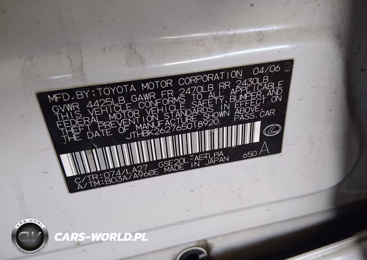 2006 Lexus Is 250 VIN:JTHBK262765018920 - 9