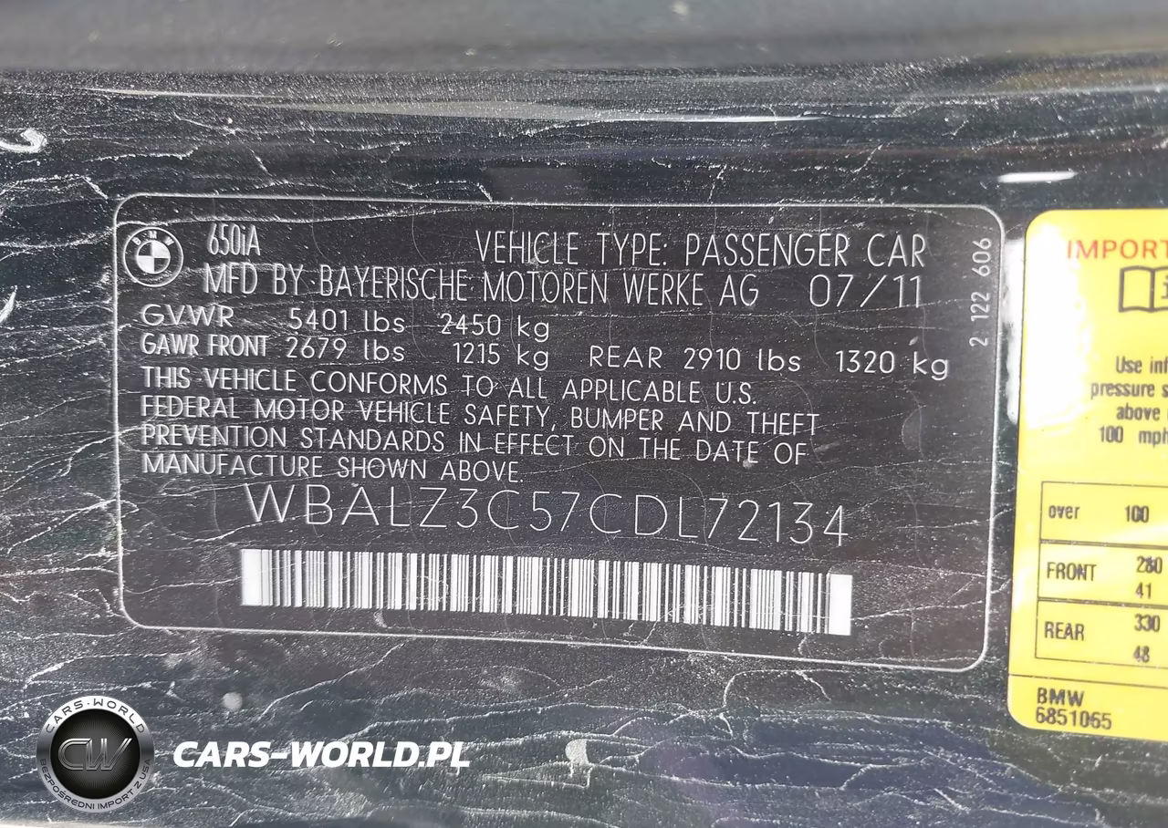 2012 BMW 650I VIN:WBALZ3C57CDL72134 - 9