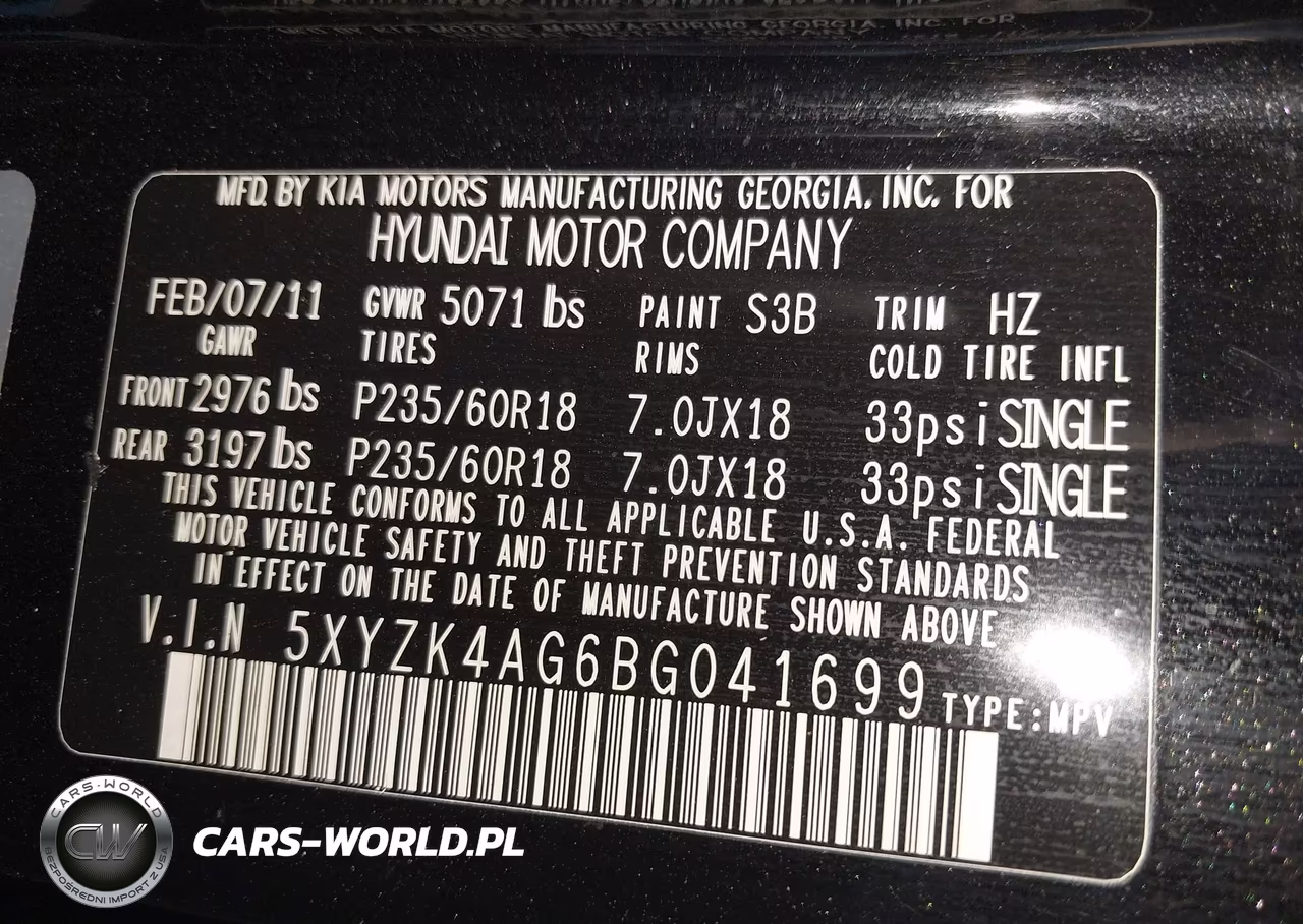 2011 Hyundai Santa Fe Limited V6 VIN:5XYZK4AG6BG041699 - 9