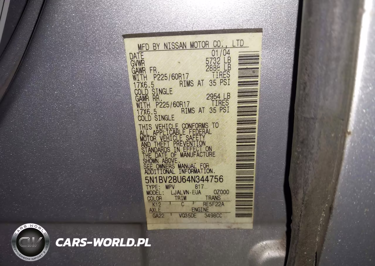 2004 Nissan Quest 3.5 Se VIN:5N1BV28U64N344756 - 9