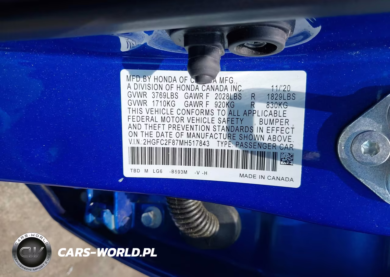 2021 Honda Civic Sport VIN:2HGFC2F87MH517843 - 9