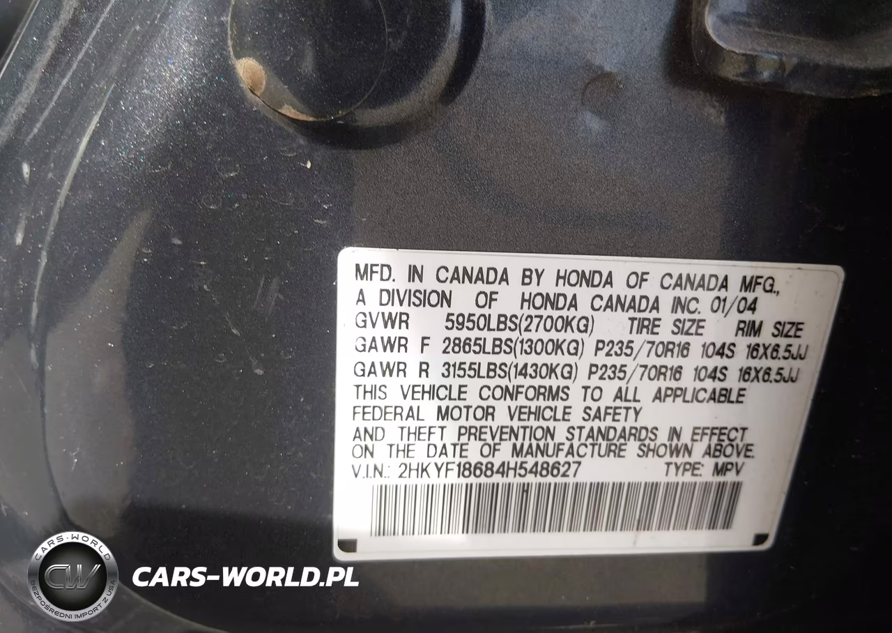 2004 Honda Pilot Ex-L VIN:2HKYF18684H548627 - 9