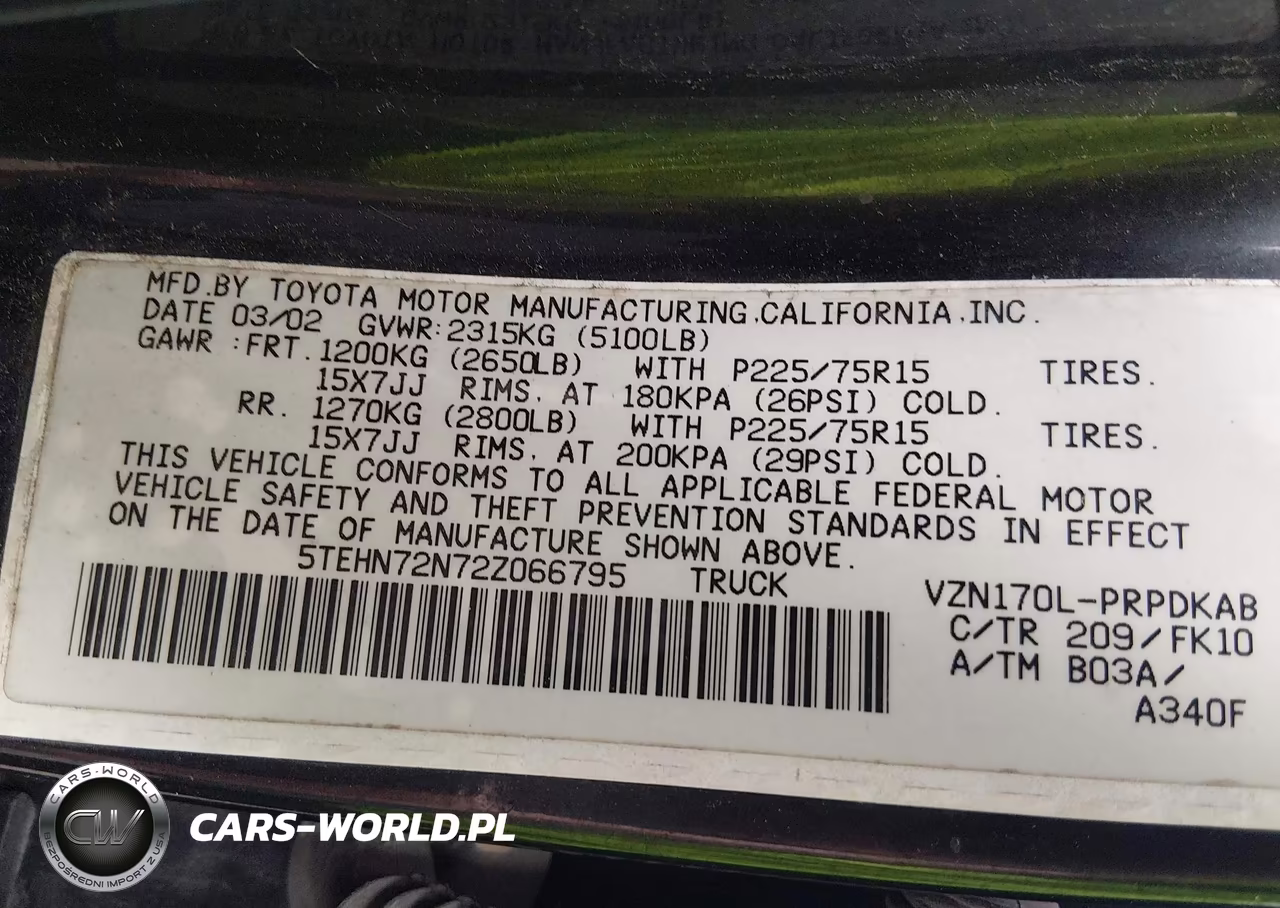 2002 Toyota Tacoma Base V6 VIN:5TEHN72N72Z066795 - 9