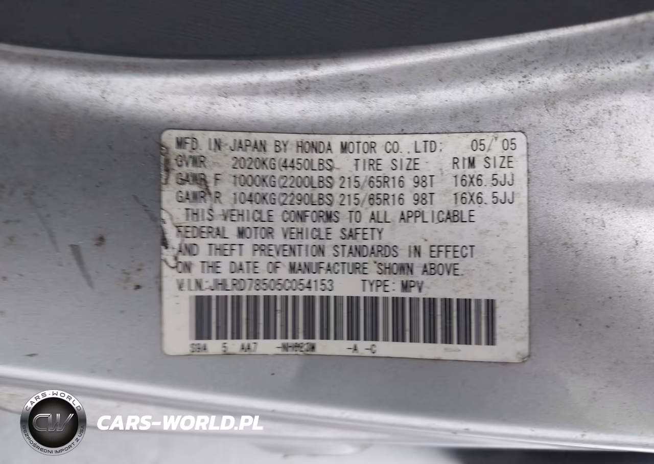 2005 Honda Cr-V Lx VIN:JHLRD78505C054153 - 9