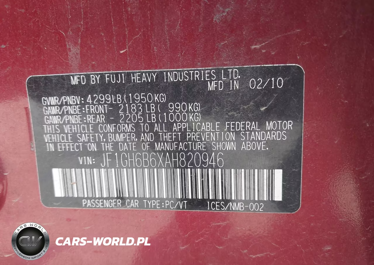 2010 Subaru Impreza 2.5I Premium VIN:JF1GH6B6XAH820946 - 9