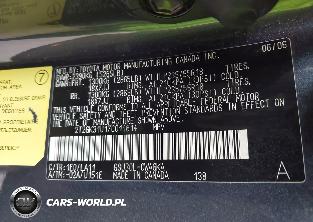 2007 Lexus Rx 350 VIN:2T2GK31U17C011614 - 9