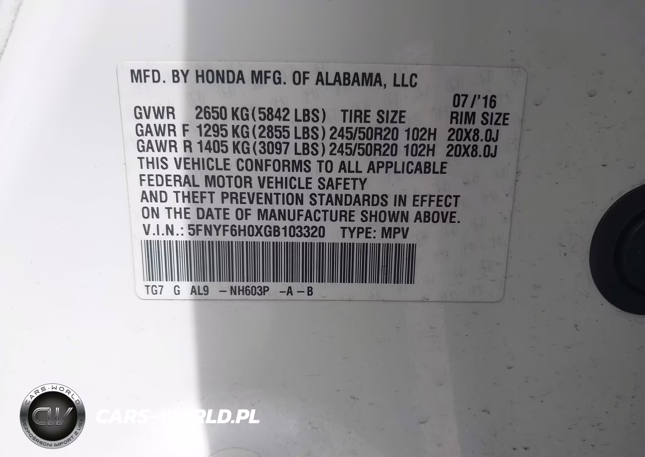 2016 Honda Pilot Elite VIN:5FNYF6H0XGB103320 - 9