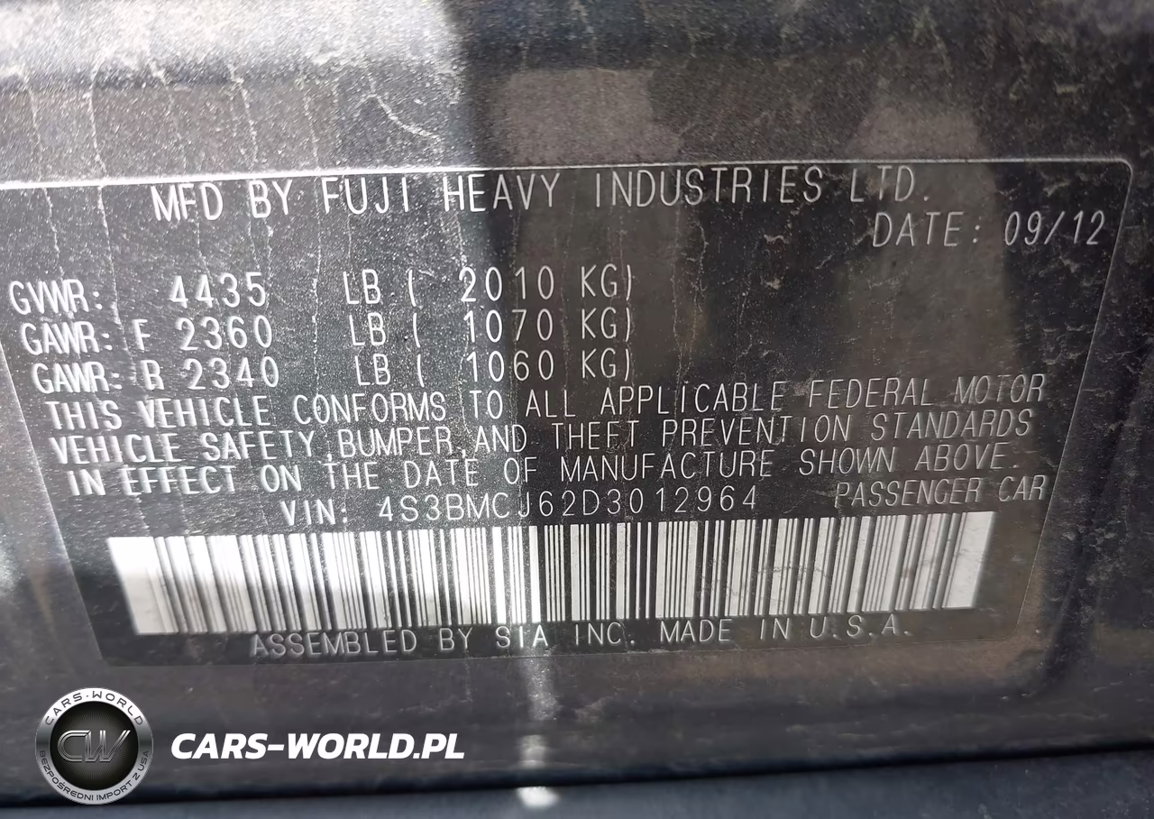 2013 Subaru Legacy 2.5I Limited VIN:4S3BMCJ62D3012964 - 9