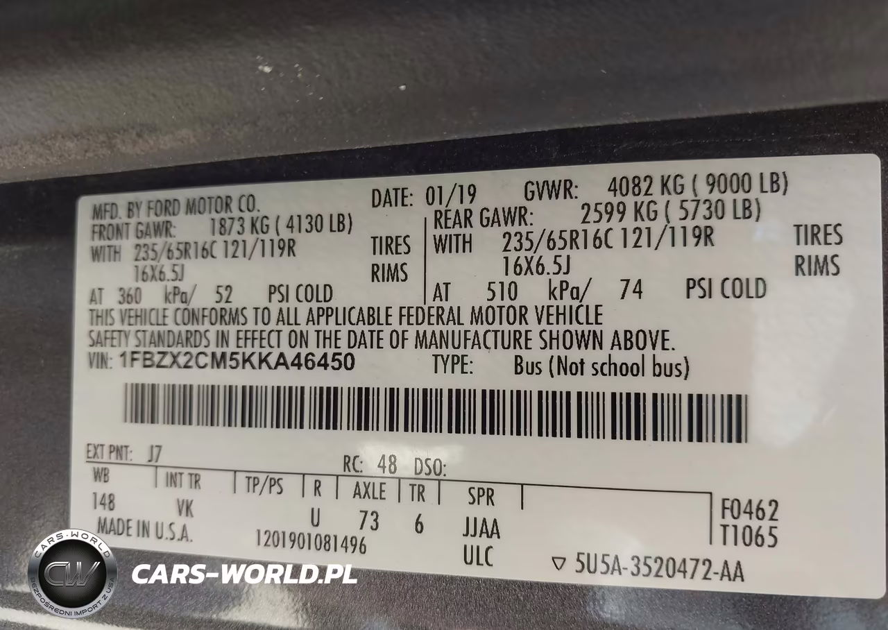 2019 Ford Transit-350 Xl VIN:1FBZX2CM5KKA46450 - 9