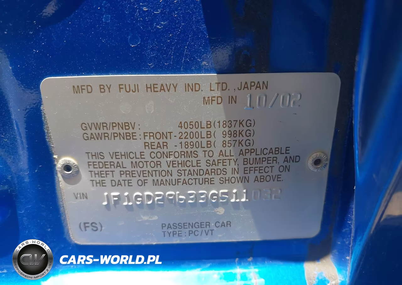 2003 Subaru Impreza Wrx VIN:JF1GD29633G511032 - 9