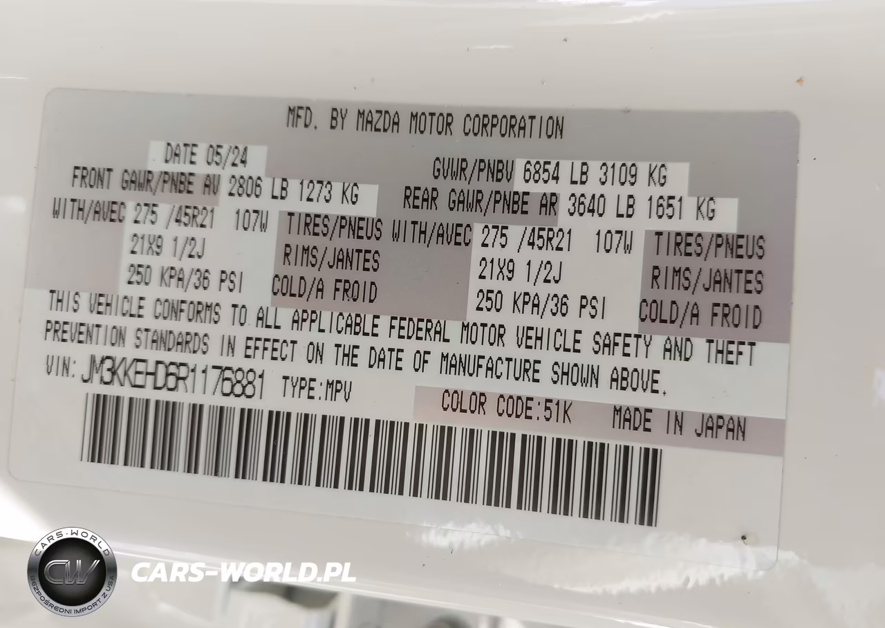 2024 Mazda Cx-90 3.3 Turbo Premium Plus VIN:JM3KKEHD6R1176881 - 9