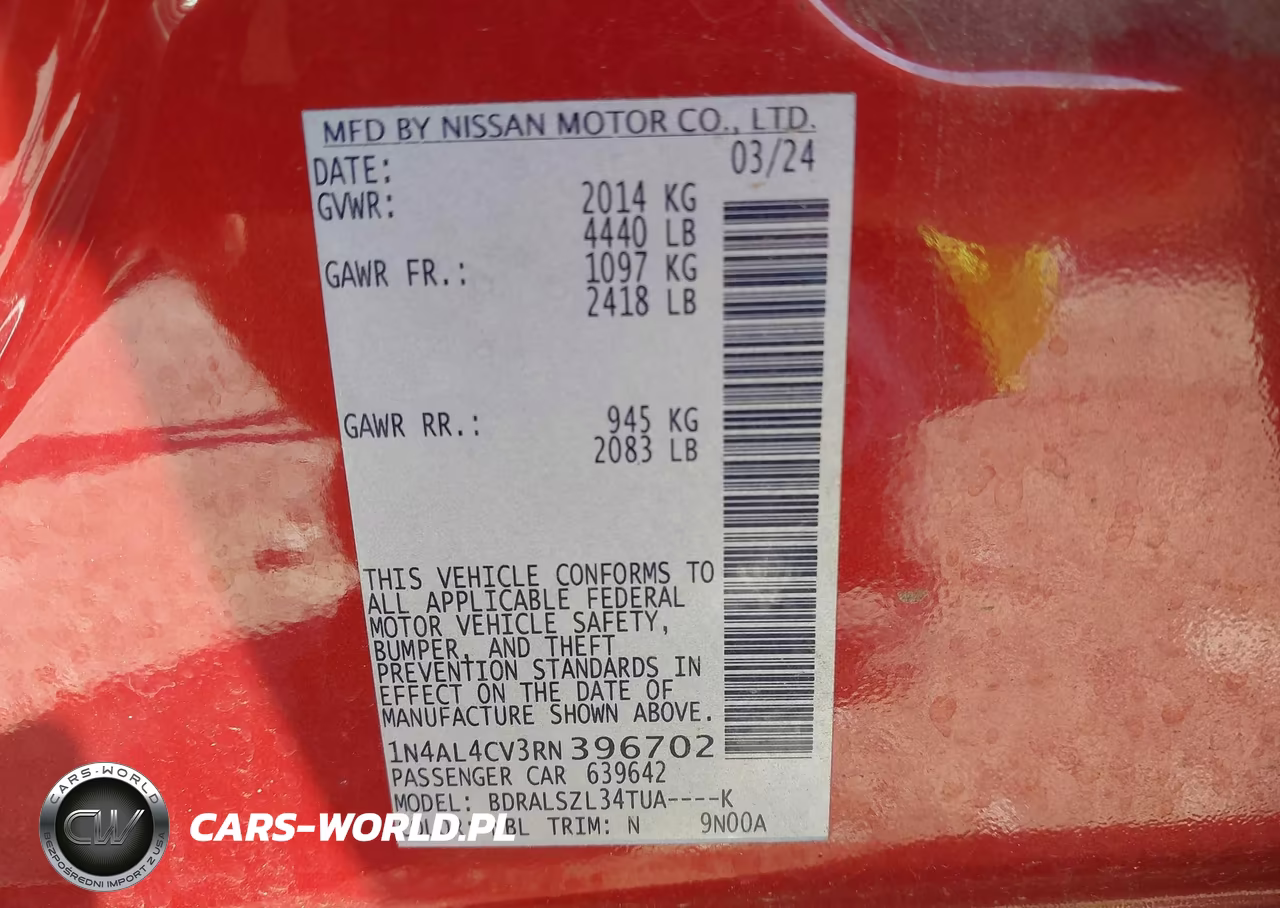 2024 Nissan Altima Sr Vc-Turbo Fwd VIN:1N4AL4CV3RN396702 - 9
