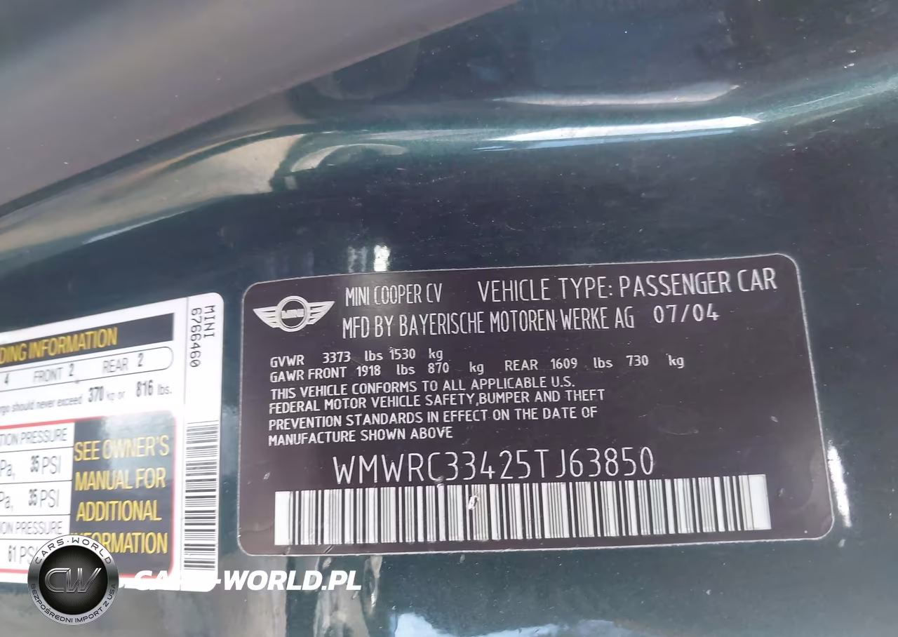 2005 Mini Cooper VIN:WMWRC33425TJ63850 - 9