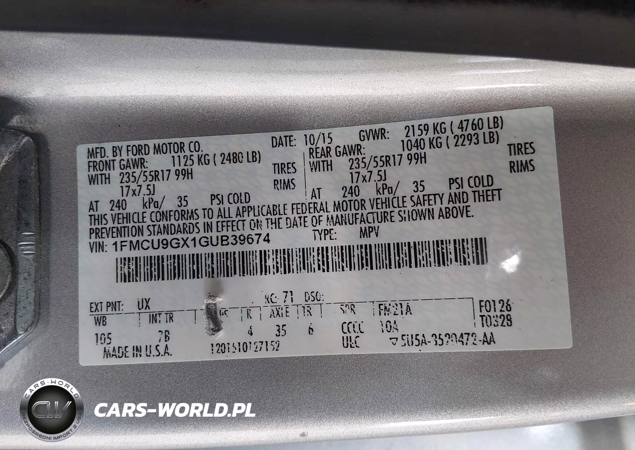2016 Ford Escape Se VIN:1FMCU9GX1GUB39674 - 9