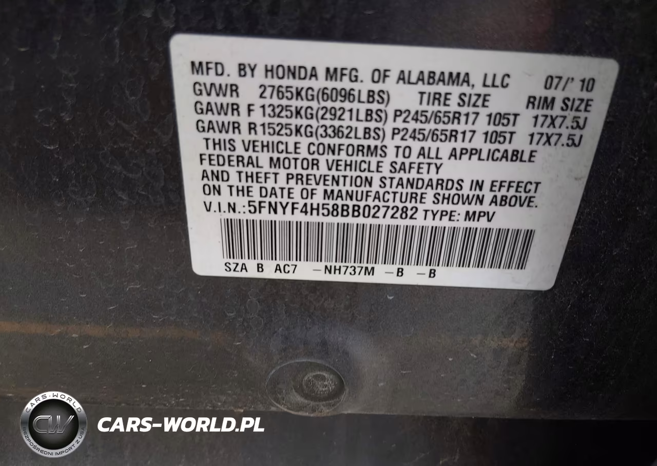2011 Honda Pilot Ex-L VIN:5FNYF4H58BB027282 - 9