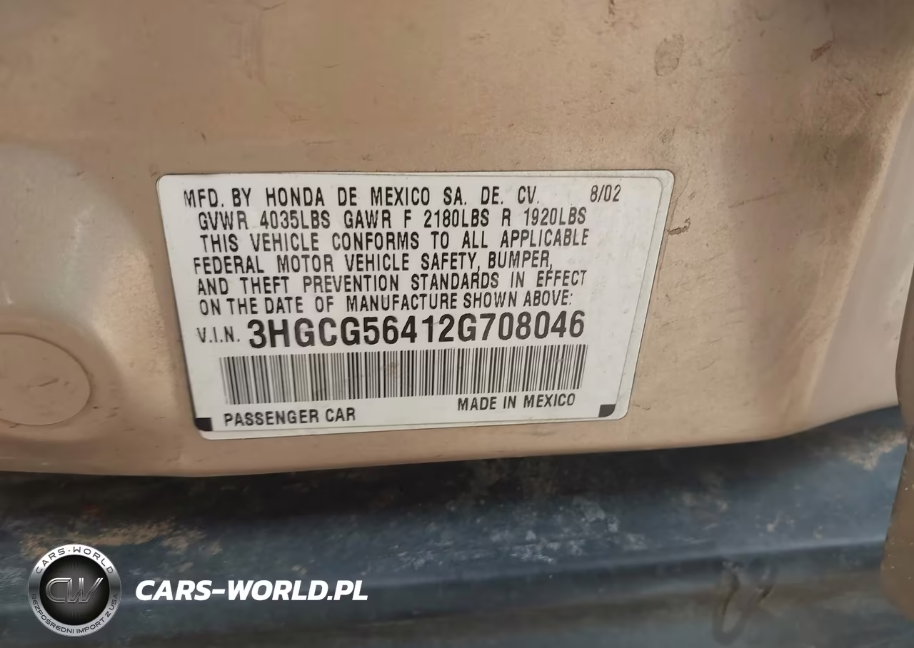 2002 Honda Accord 2.3 Lx VIN:3HGCG56412G708046 - 9